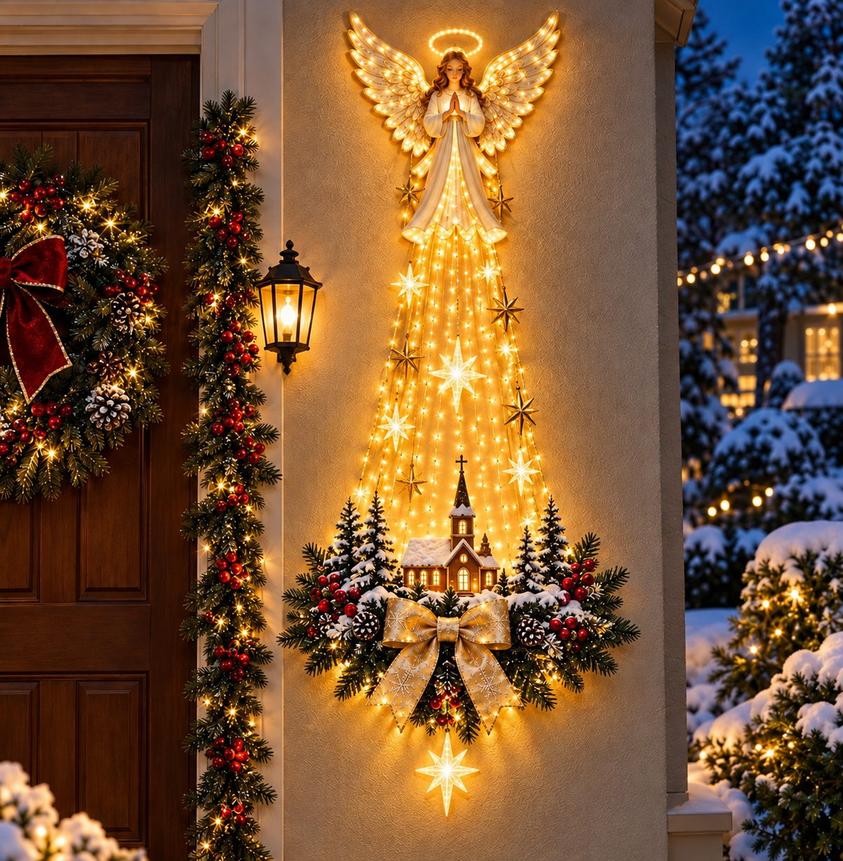 Angel Blessing Wall Light, Starglow Cascading Christmas Angel with Glowing