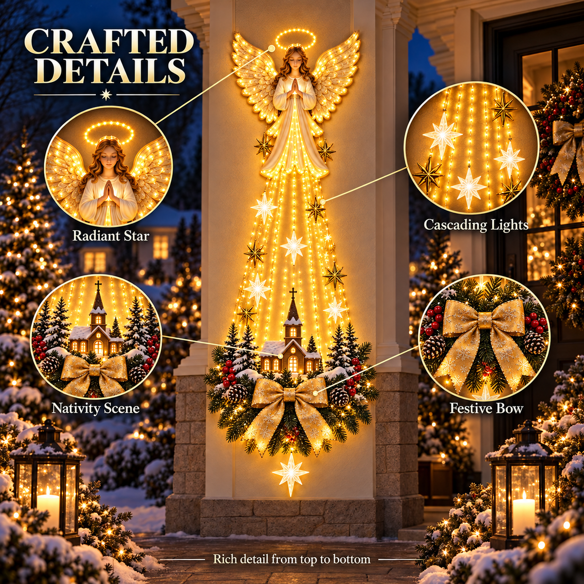 Angel Blessing Wall Light, Starglow Cascading Christmas Angel with Glowing